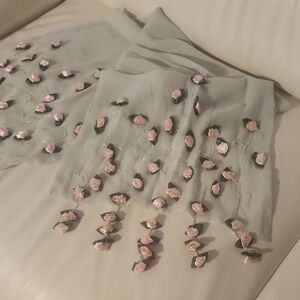 Elegant Sheer Scarf with Pink Floral Accents
